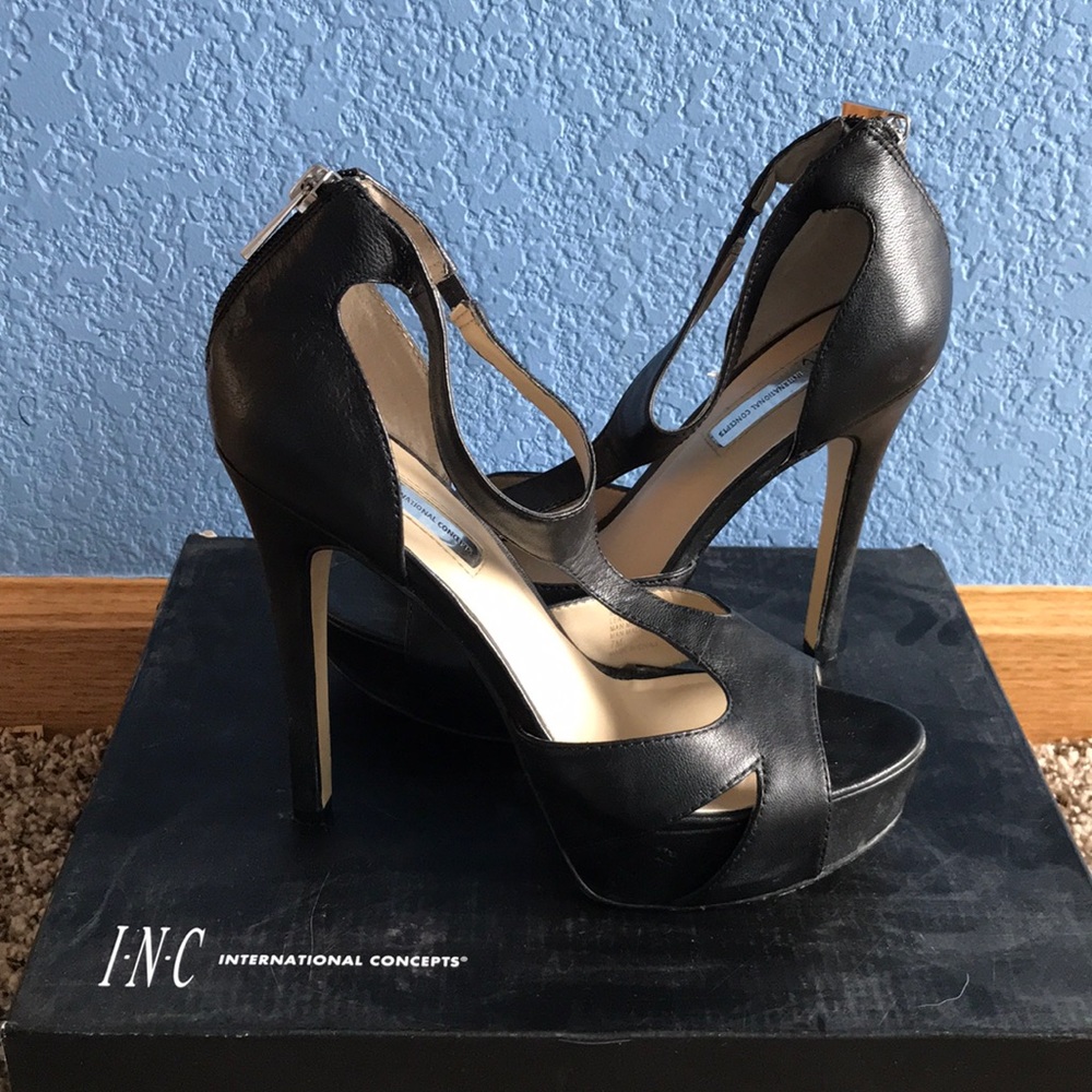 INC Black Leather Heels